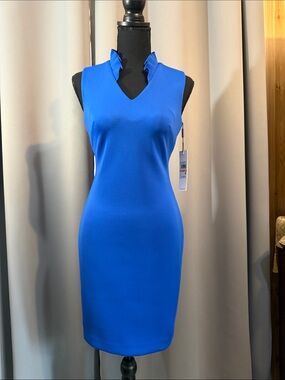 Calvin Klein Cobalt Blue Sleeveless V-Neck Sheath Dress